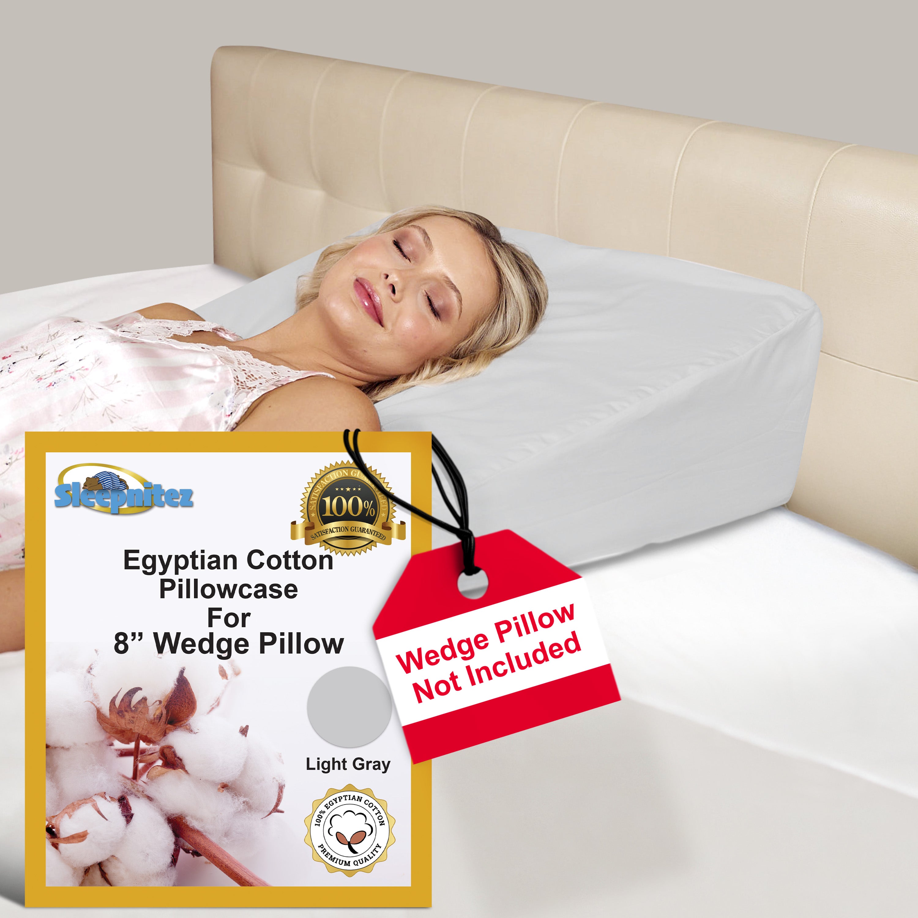 Light Gray 100% Egyptian Cotton Wedge Pillowcase for 8
