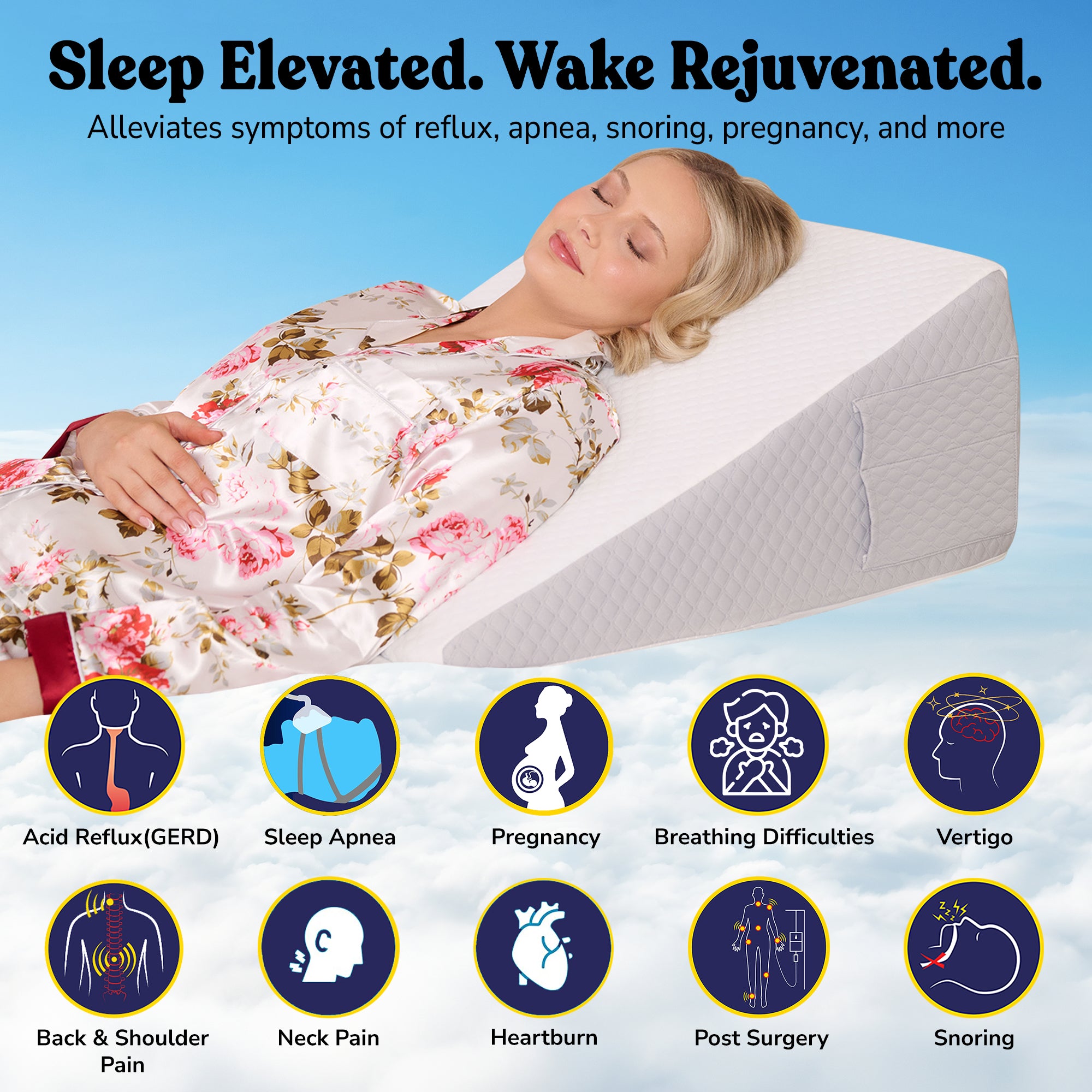 12" Wedge Pillow for Sleep Apnea,After Surgery,Snoring,Acid Reflux,After Surgery Recovery