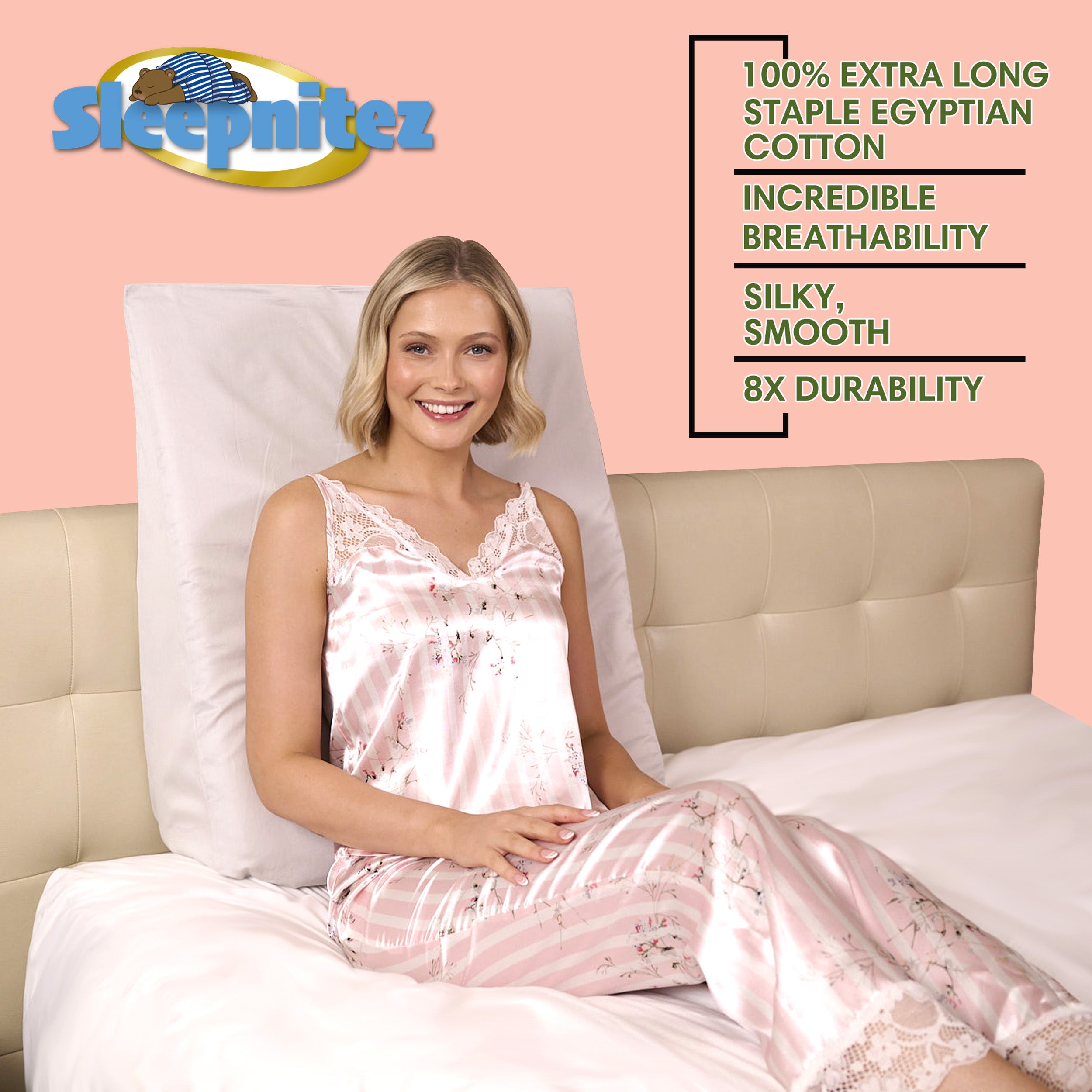 Light Gray 100% Egyptian Cotton Wedge Pillowcase for 8